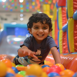 Kid playing in ball pit